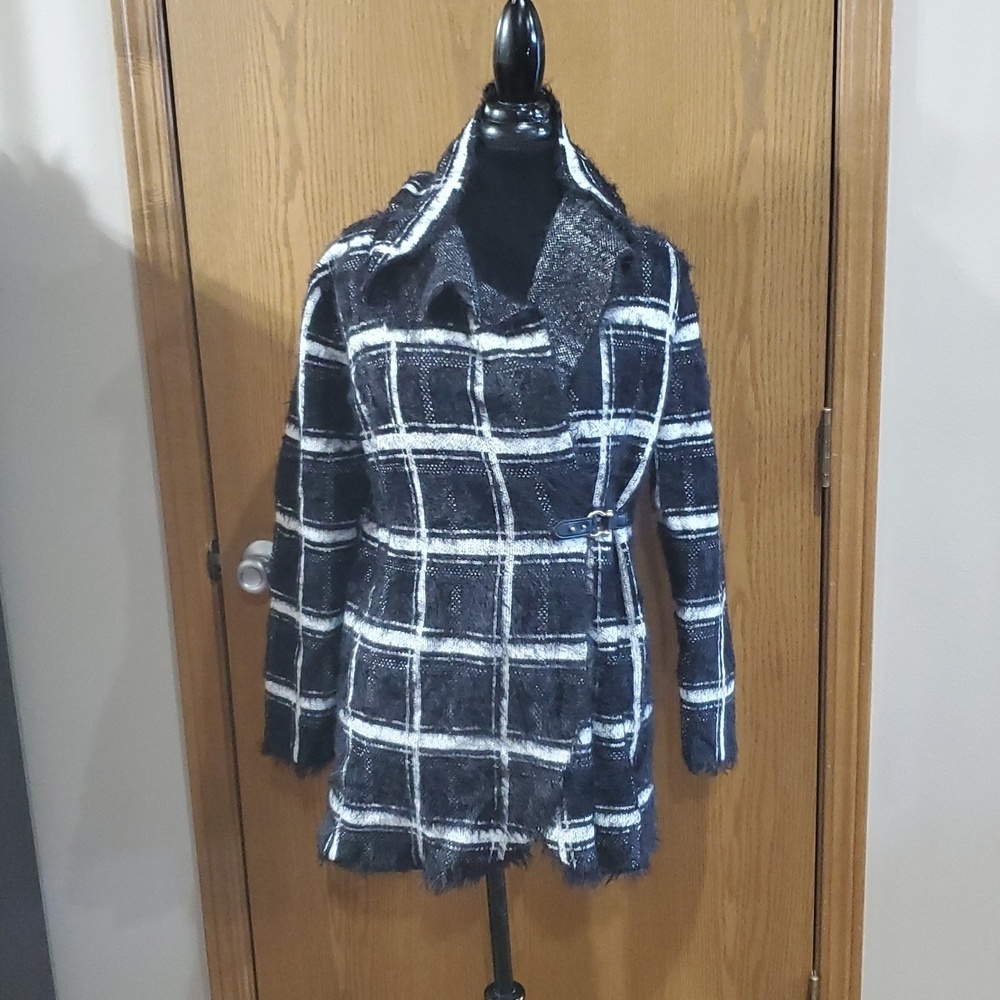 Black rivet black white silver plaid soft eyelash jacket